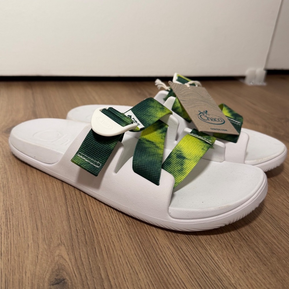 Chaco Chillos Slide Sandals Evergreen Tropical White Tie Dye Womens 9 comfort